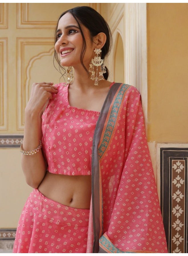 أيه كيه إس طقم لينجا شولي وردي مطبوع مع دوباتا - Image 2