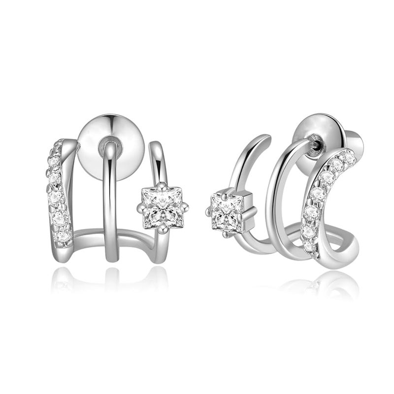 Obidos 14K Gold Plated Illusion Stud Earrings for Women | Triple Huggie Hoop Earrings for One Hole - Image 1