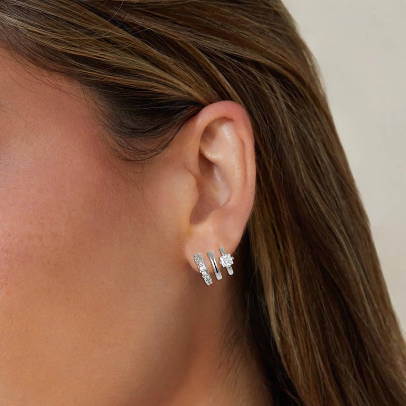 Obidos 14K Gold Plated Illusion Stud Earrings for Women | Triple Huggie Hoop Earrings for One Hole - Image 3