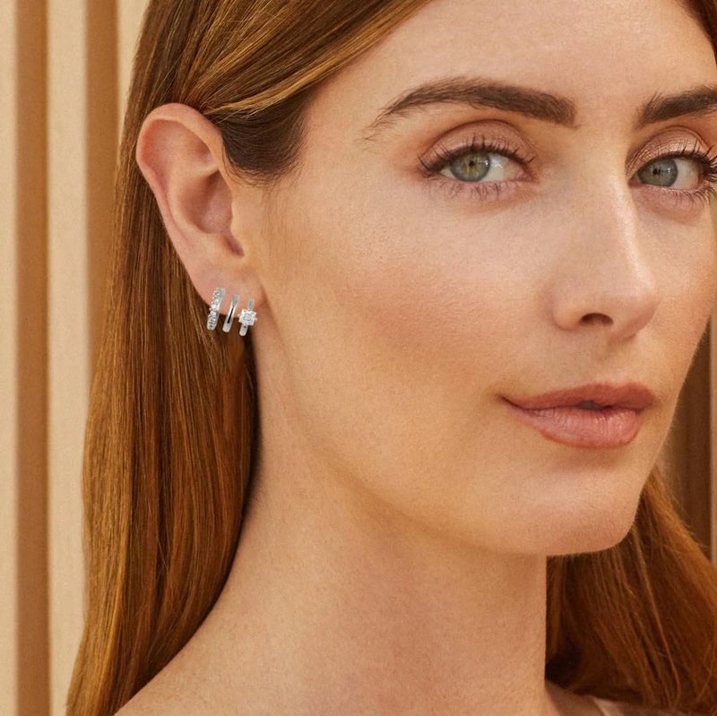 Obidos 14K Gold Plated Illusion Stud Earrings for Women | Triple Huggie Hoop Earrings for One Hole - Image 4
