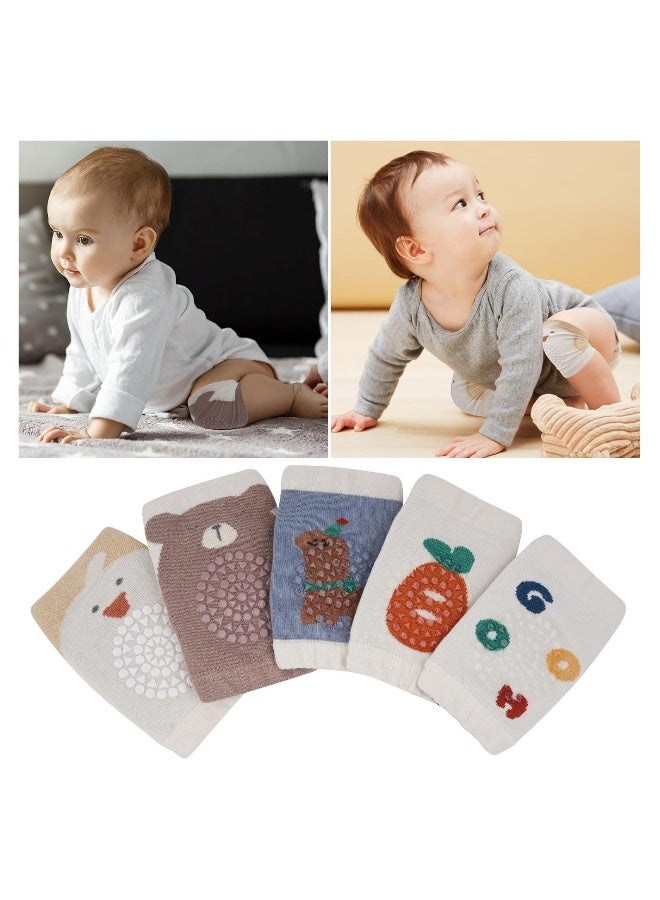 5 Pairs Baby Crawling Knee Pads, Anti-Slip Rubber Point Knee Pads, Elastic Cute Knee Protector Leg Warmers Elbow Pads Crawling Protector, Unisex 0-24 Months (5 Styles)  - Image 1