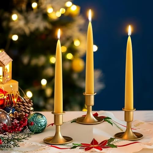 MAKALONE 12 Pack Beeswax Taper Candles,8in Dripless Pure Beeswax Candles Non Toxic,8 Hours Long Burning 100% Natural Candle Sticks,Smokeless and Unscented Bees Wax Candle for Home,Prayer,Tall Tapered - Image 2