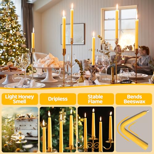 MAKALONE 12 Pack Beeswax Taper Candles,8in Dripless Pure Beeswax Candles Non Toxic,8 Hours Long Burning 100% Natural Candle Sticks,Smokeless and Unscented Bees Wax Candle for Home,Prayer,Tall Tapered - Image 5