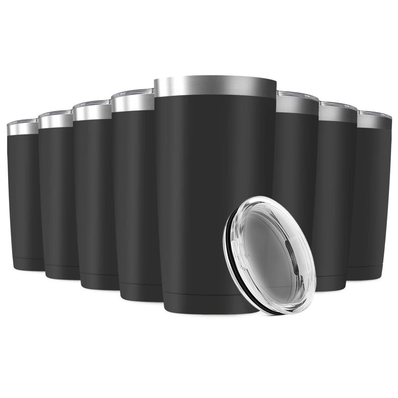 Deitybless 8 Pack 20oz Tumbler Vacuum Insulated Travel Mug with Lids Stainless Steel Double Wall Bulk Cup for Home Office Outdoor Suitable for Vehicle Cup HoldersBlack