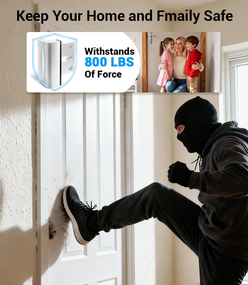 KLLOQUE Home Security Door Reinforcement Lock with 8 Screws and Withstand 800 lbs, Child Proof Deadbolt Latch Prevents Unauthorized Entry, Door Safety Locks from Inside for Home & Privacy, Easy Installation - Image 2