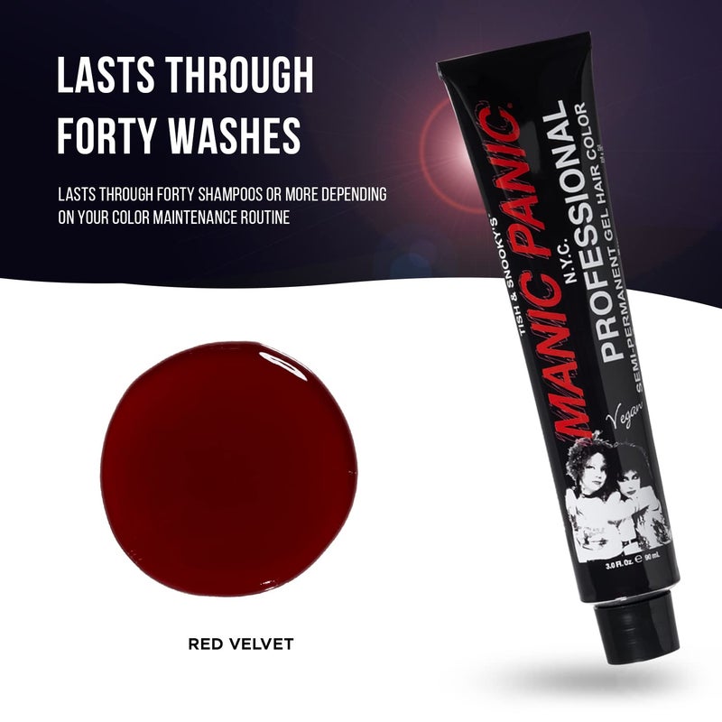 Manic Panic Professional Color Red Velvet - Bright Cherry Red Semi-Permanent Gel Hair Dye - Glows Under Black Light - Lasts Through 40+ Washes - No Developer Required (3oz) - Image 2