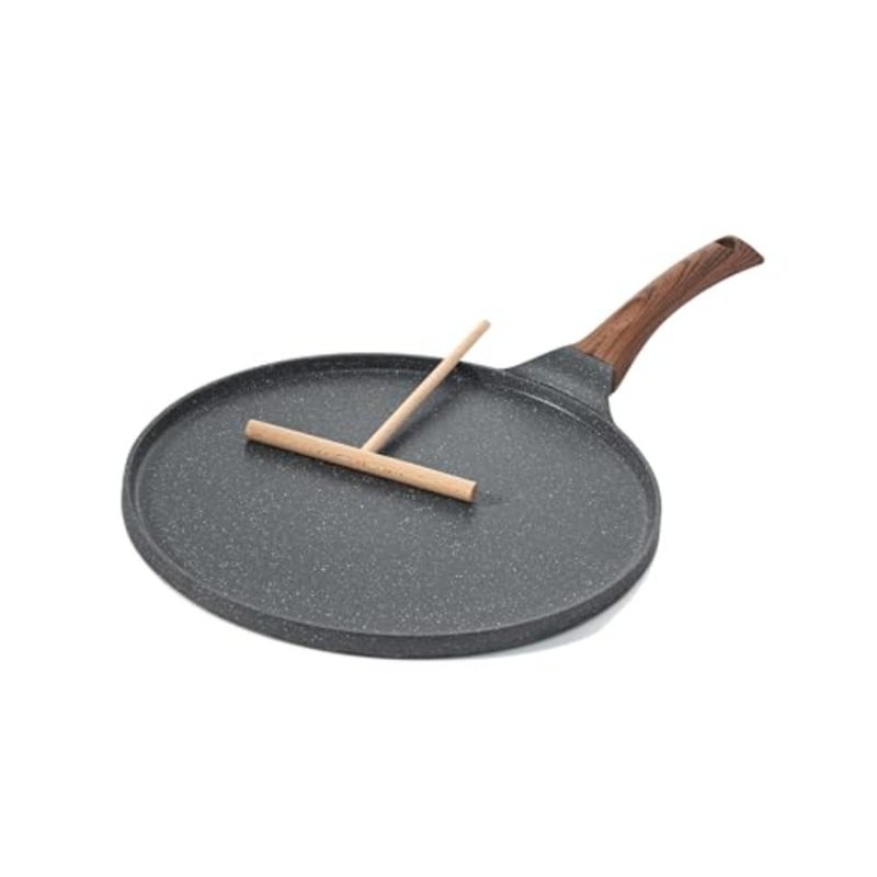 Nonstick Crepe Pan for Pancakes Dosa Tawa Griddle, Swiss Granite Coating, Grey, PFOA Free, Induction Compatible, 26-CM with Spreader - Image 1