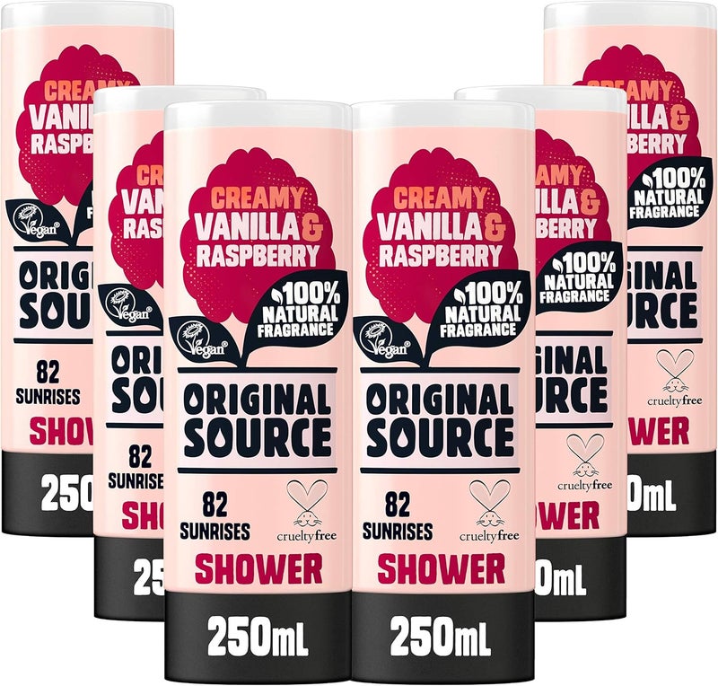 Original Source Vanilla Raspberry Shower Gel 100 Percent Natural Fragrance Vegan Cruelty Free Paraben Free Bulk Buy Pack of 6 x 250 ml