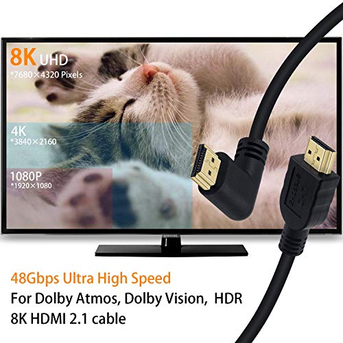 Poyiccot 8K HDMI 2.1 Cable 6ft/1.8m, 48gbps High Speed 90 Degree Right Angle HDMI Male to Male Cable Support 8K 60Hz Video and 3D HDR for TV/Xbox /PS4 /PS5(M/M Right) - Image 3