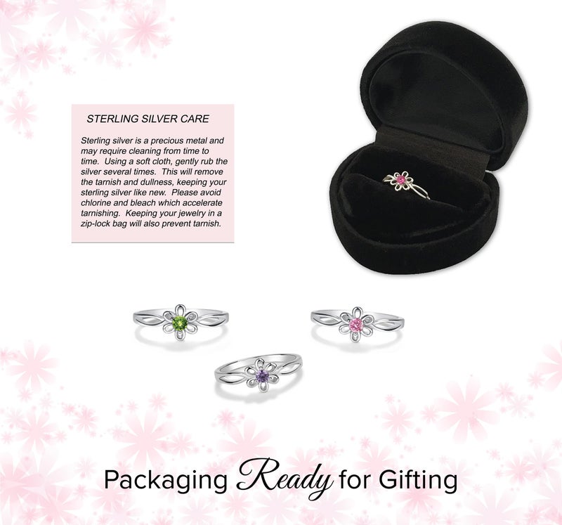Precious Pieces 925 Sterling Silver Simulated December Birthstone Baby Ring with Flower for Little Girls (Size 4) - Image 5