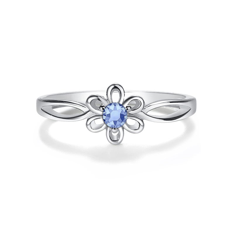 Precious Pieces 925 Sterling Silver Simulated December Birthstone Baby Ring with Flower for Little Girls (Size 4) - Image 1