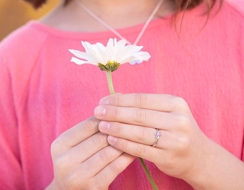 Precious Pieces 925 Sterling Silver Simulated December Birthstone Baby Ring with Flower for Little Girls (Size 4) - Image 2