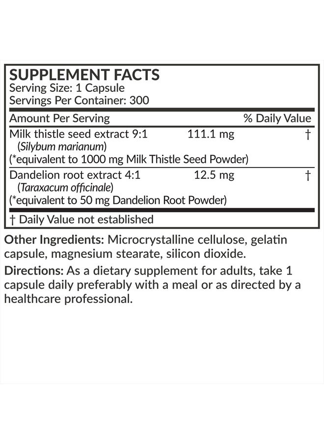 Futurebiotics - Milk Thistle Silymarin Marianum & Dandelion Root Liver Health Support, Antioxidant Support, Detox, 300 Capsules - Image 1