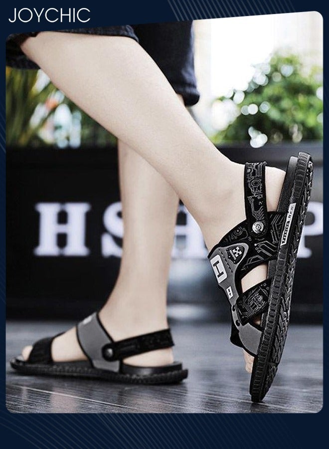 Joychic شباشب عصرية للرجال في الهواء الطلق، صنادل مخصصة ثنائية الغرض، صنادل شاطئ صيفية مضادة للانزلاق باللون الأسود - Image 2