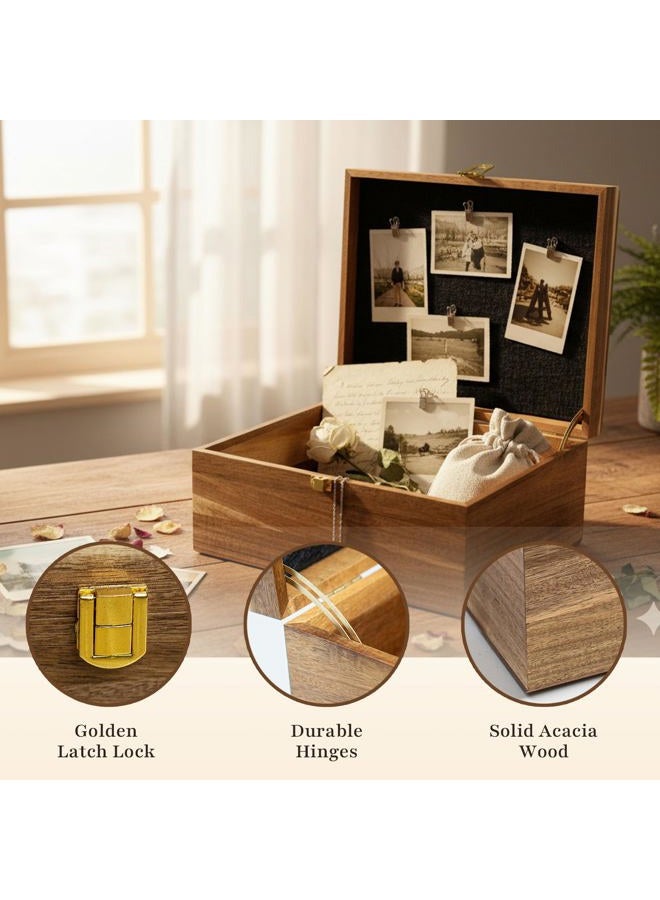 AMBER IMPRINT Keepsake Box – Wooden Keepsake Memory Box with Hinged Lid, Tree of Life Engraving, Large Acacia Wood Box 11"x8.6"x5", Felt Photo Board, Secure Latch – Storage for Photos, Letters, Jewelry, Crafts - Image 3