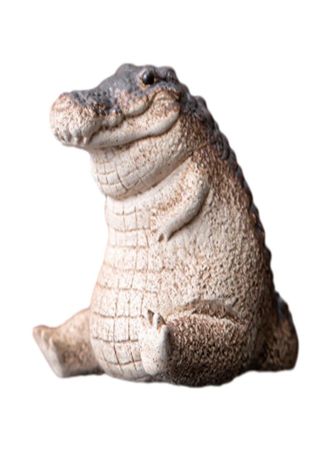 EMVANV Alligator Baby Statue Ornament,Crocodile Figurine Resin Animal Sculpture Tea Set Accessories Desk Pet for Tea Enthusiasts Lovers Tearoom presents(black+beige) - Image 1