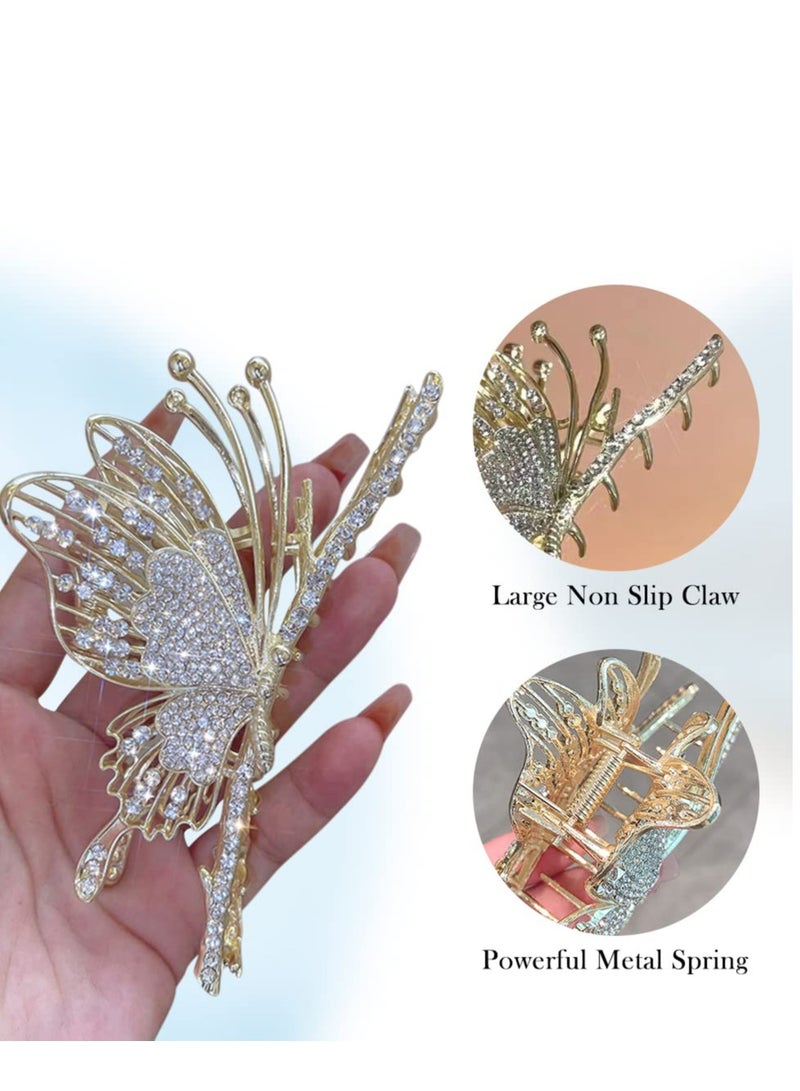 Excefore Butterfly Hair Claw, Crystal Clips for Women, Rhinestone Hair Clamps, Metal Butterfly Hair Clips, Hair Catch Clip for Women Thinner Thick Hair Styling, Fashion Hair Supplies Hair Accessories 2PCS - Image 3