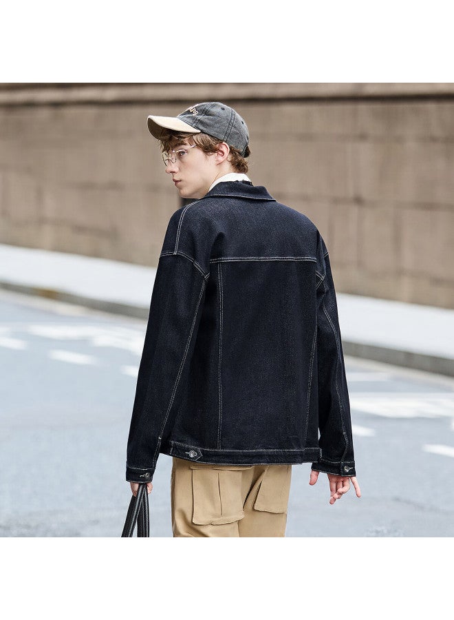 Tonlion  Autumn Men's Contrast Color Collar Denim Jacket - Image 3