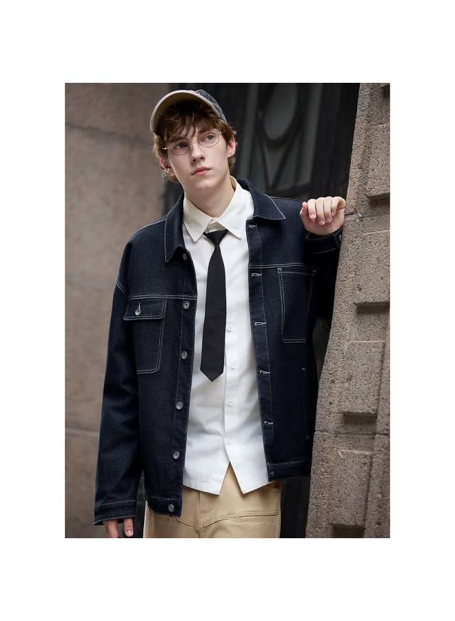 Tonlion  Autumn Men's Contrast Color Collar Denim Jacket - Image 2