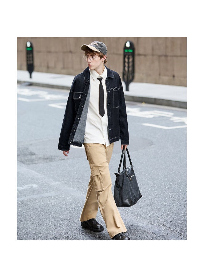 Tonlion  Autumn Men's Contrast Color Collar Denim Jacket - Image 1