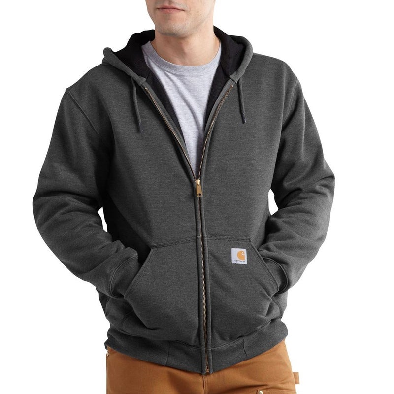Carhartt Men's Rain Defender Rutland Thermal Lined Hooded Zip Front Sweatshirt, Carbon Heather, X-Large
