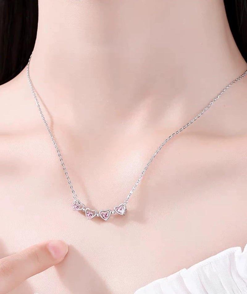 Lam Sence Sterling Silver Heart Shaped and Four Leaf Clover Convertible Pendant Necklace Crystals Jewelry for Women (WhiteGold&Pink) - Image 3