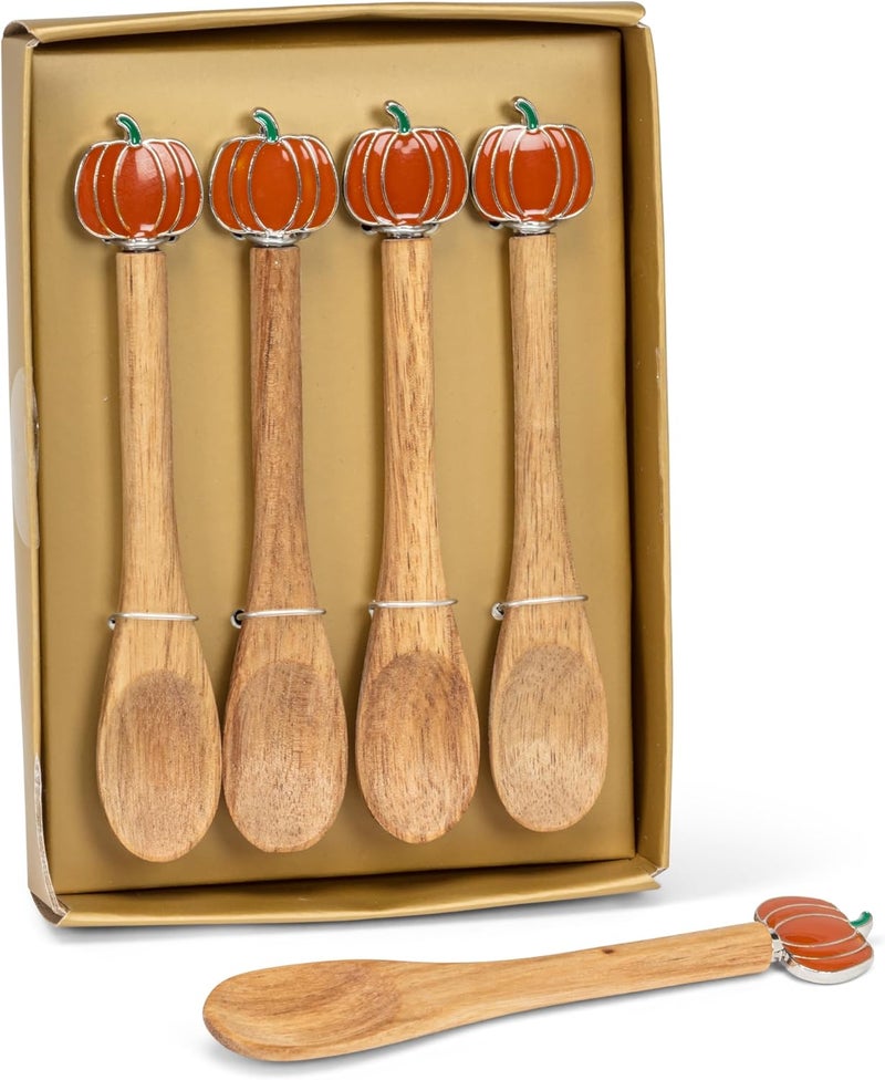 Pumpkin Small Wooden Stir Spoons, Set of 4 (5"L)