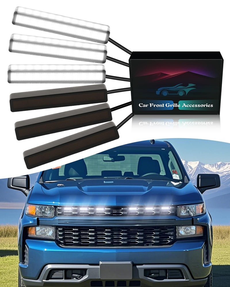 OKLSG 6Pcs LED Grill Lights for 20192024 2025 Chevrolet Silverado Raptor Grille Marker Lights Silverado 1500 2500 3500 Accessories Front Bumper Grille Trims White