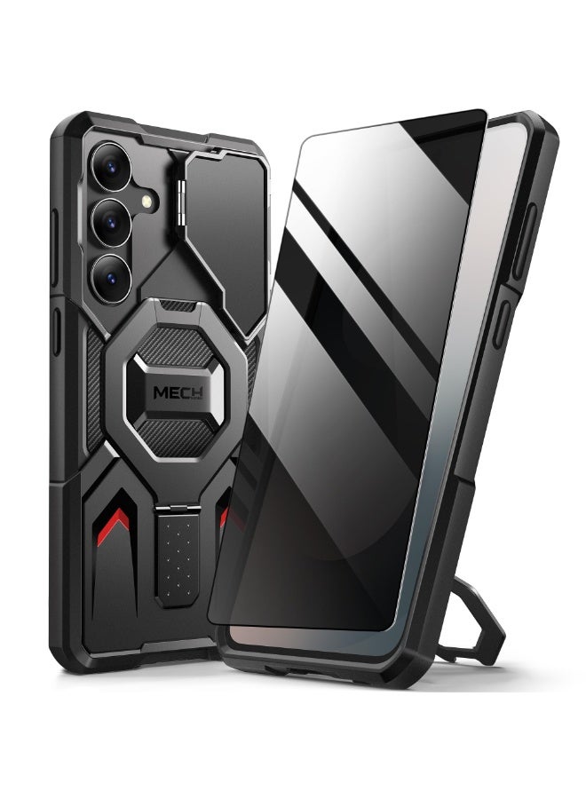 TONGATE Magnetic for Samsung Galaxy S25 FE Case with Privacy Screen Protector, [Compatible with MagSafe][Camera Protective Cover][Military-Grade Protection] Ring Stand Phone Case S25 FE 6.7", Black - Image 1