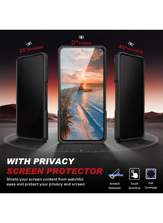 TONGATE Magnetic for Samsung Galaxy S25 FE Case with Privacy Screen Protector, [Compatible with MagSafe][Camera Protective Cover][Military-Grade Protection] Ring Stand Phone Case S25 FE 6.7", Black - Image 3