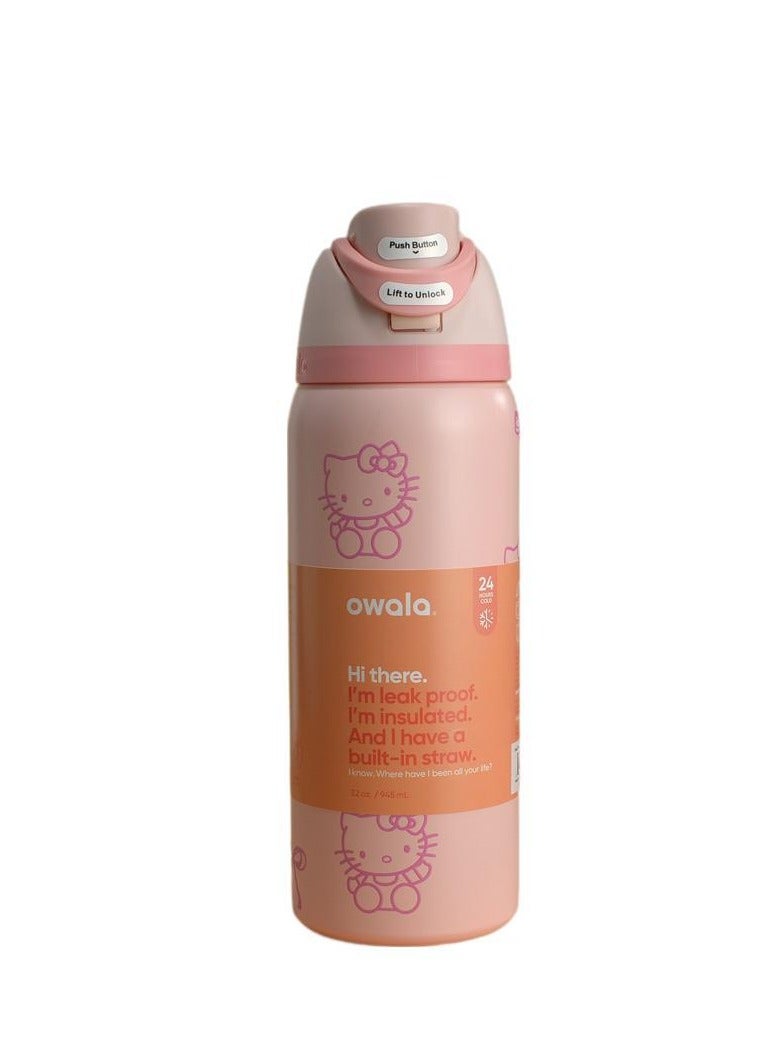 Owala FreeSip Insulated Stainless Steel Water Bottle With Straw For Sports Travel And School BPA Free Sports Water Bottle(Pink 32OZ) 