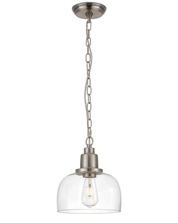 MODERN FARMHOUSE PENDANT LIGHT 1LIGHT INDUSTRIAL HANGING LIGHT FIXTURE 93INCH BRUSHED NICKEL FINISH WITH CLEAR GLASS SHADE PDA1127BNK