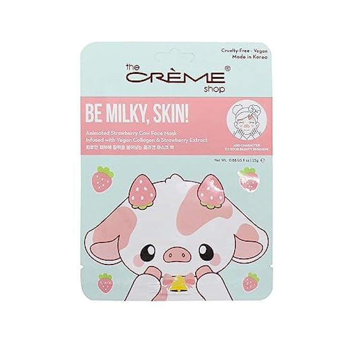The Crème Shop Be Milky, Skin! Animated Strawberry Cow Face Mask, Vegan Collagen Facial Mask, K Beauty Sheet Mask - 3 Pack - Image 3