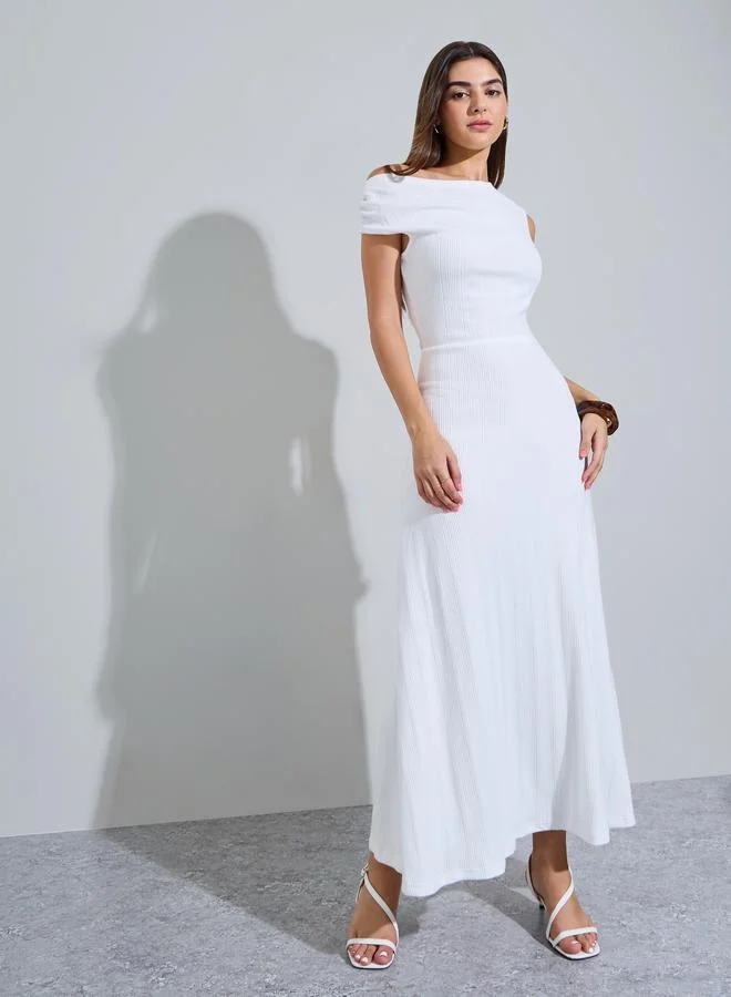 ستايلي White Ribbed Knit A-Line Maxi Dress