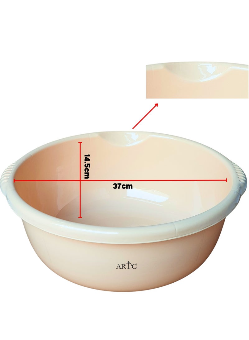ARTC Premium 14L Beige Round Plastic Storage Basin – Heavy-Duty, Stackable Multi-Purpose Tub with Anti-Slip Side Grips & Easy-Pour Curved Edge for Laundry, Cleaning & Home Organization - Image 1