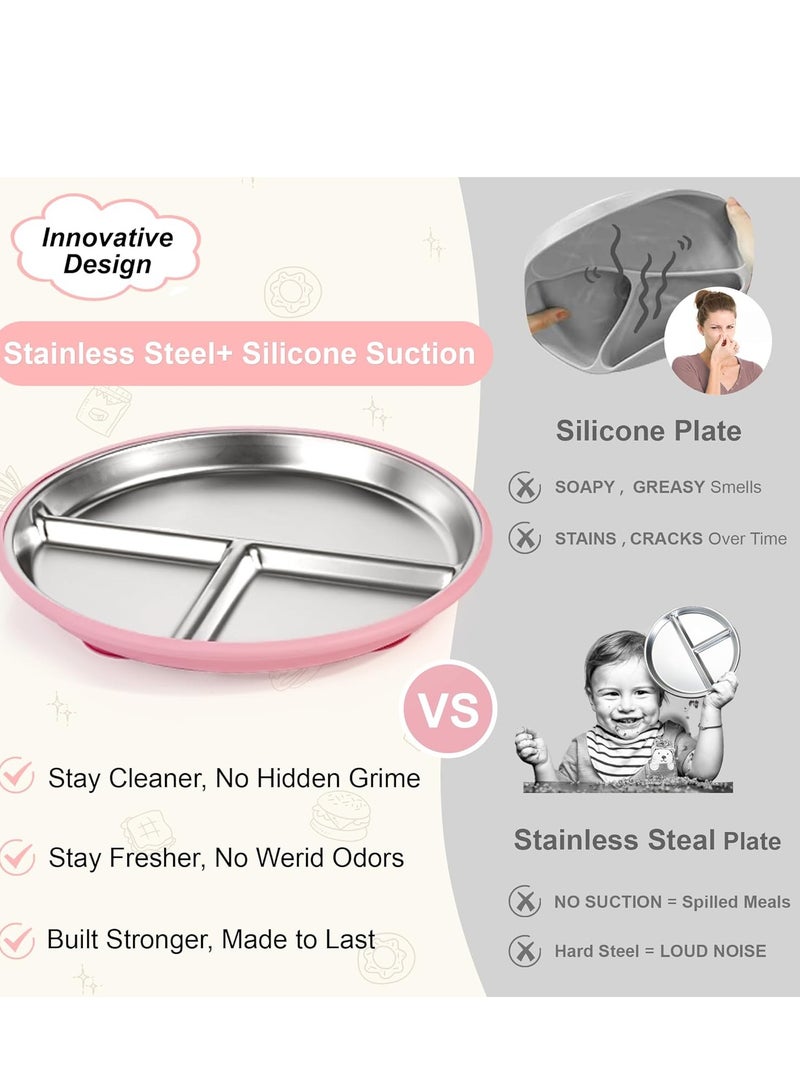 general Stainless Steel Suction Plates for Toddlers, 9" Divided Kids Baby Plates with Removable Silicone Suction, Non Toxic Non Slip Portion Control Snack Dishes, Blue Gray Navy Sage - Image 2