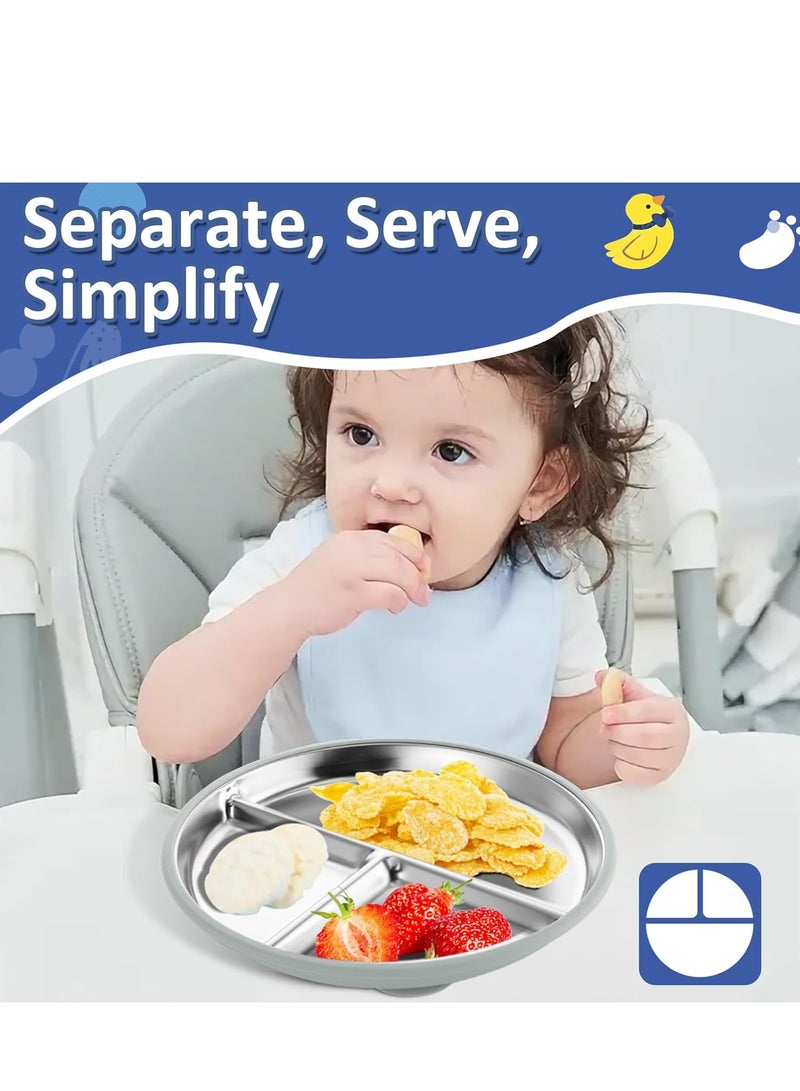 general Stainless Steel Suction Plates for Toddlers, 9" Divided Kids Baby Plates with Removable Silicone Suction, Non Toxic Non Slip Portion Control Snack Dishes, Blue Gray Navy Sage - Image 3