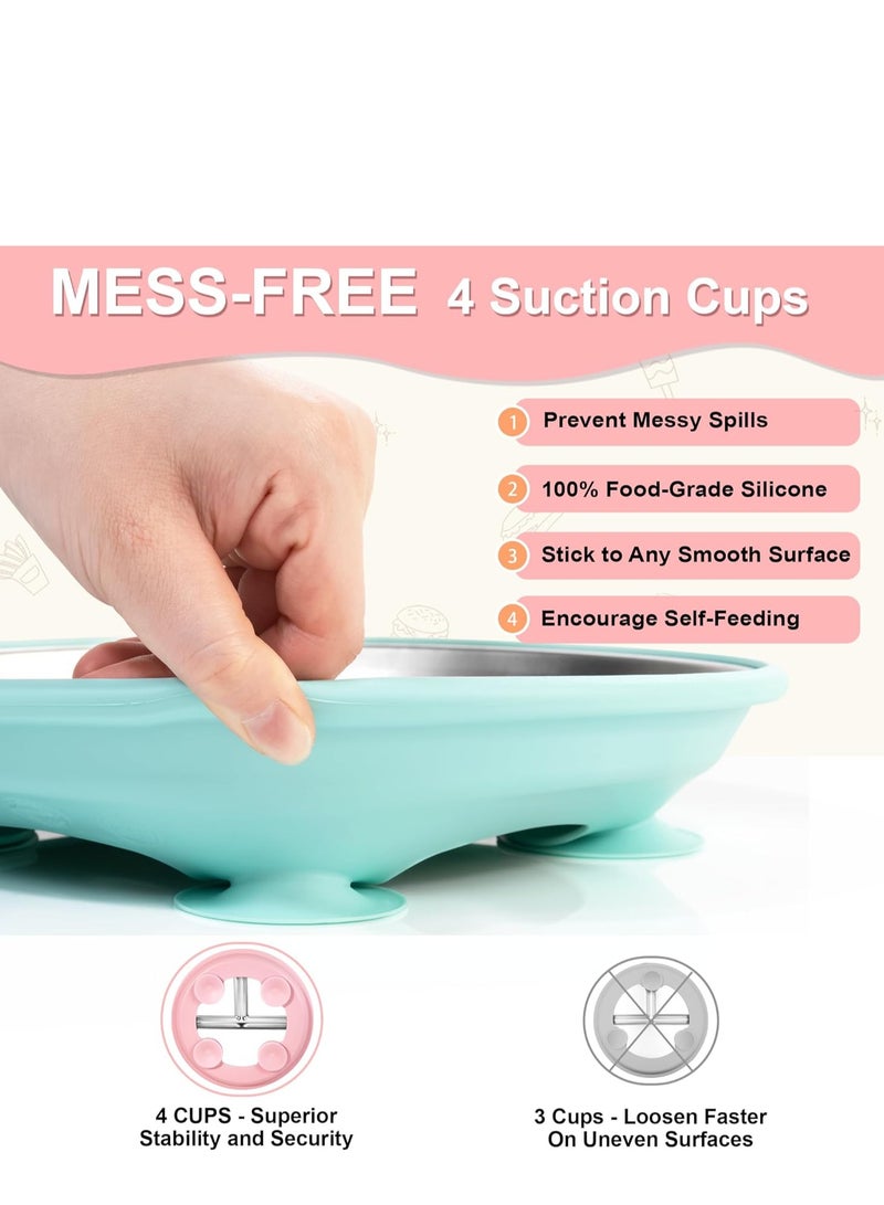 general Stainless Steel Suction Plates for Toddlers, 9" Divided Kids Baby Plates with Removable Silicone Suction, Non Toxic Non Slip Portion Control Snack Dishes, Blue Gray Navy Sage - Image 4