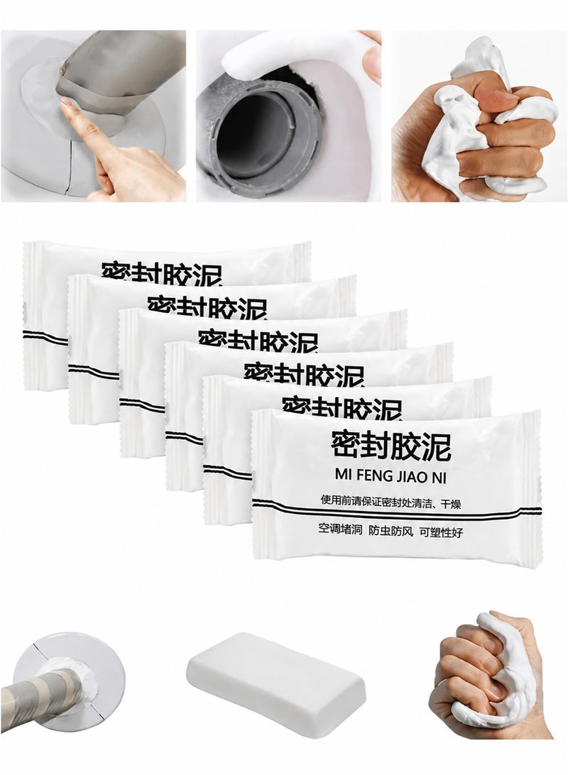 6 Pack White Waterproof Sealing Clay, 20g Each Flexible Wall Hole Putty, Anti-odor Sealant for Air Conditioning Hole, Drain Pipe and Wall Crack Repair - Image 1