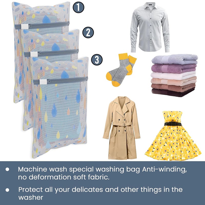 Kuber Industries Set of 15 Polyester Mesh Laundry Bag with Zip Reusable Washing Bags for Washing Machine Ideal for Delicate Fabrics Lingerie Shoes Protection YZ82 Drop Print White - Image 5