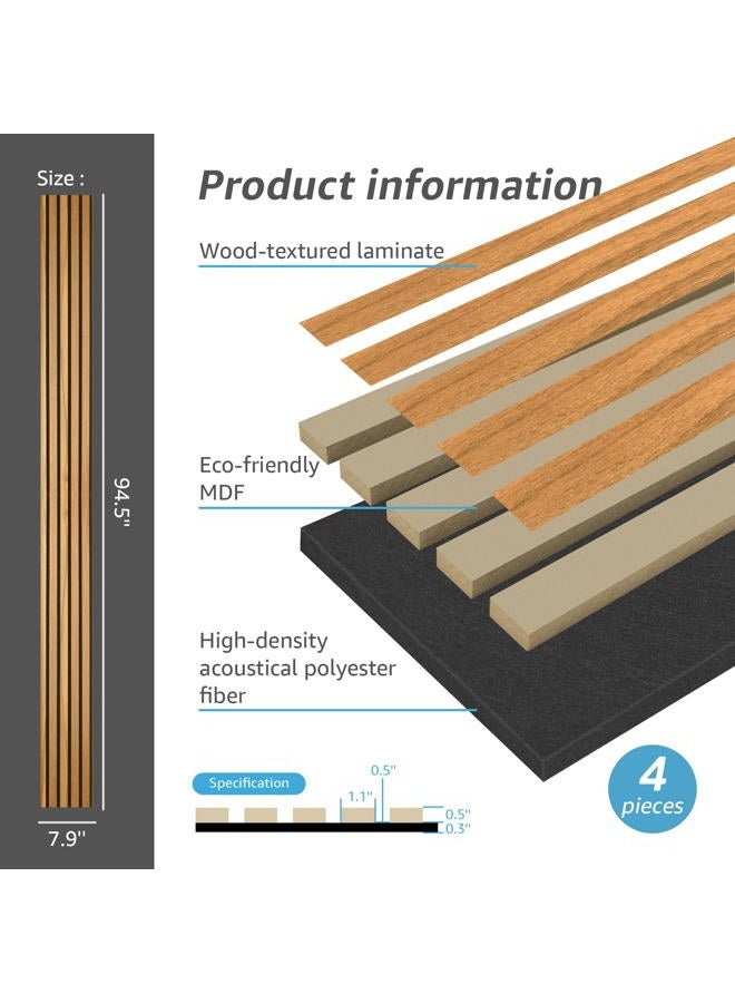 Art3d 4-Pack 94.5 x 7.9 inch Acoustic Wood Slat Wall Panels for Interior Decor, 3D Fluted Sound Absorbing Wood Paneling for Accent Wall Ceiling Kitchen Living Room Bedroom Office, Warm Teak - Image 5