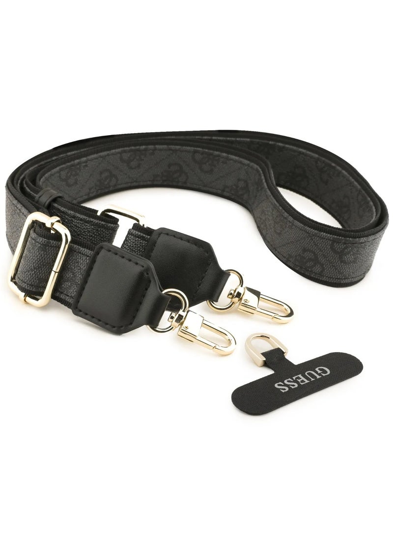 GUESS iPhone 17 Pro MagSafe Case Cover / 4G Pattern PU Leather Case with Lanyard & Triangle Logo - Black - Image 4