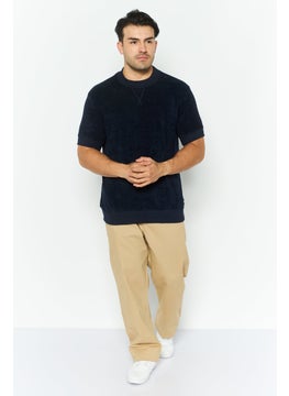Threadbare Men Crew Neck Short Sleeve Textured T Shirt, Navy  - Image 2