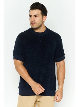 Threadbare Men Crew Neck Short Sleeve Textured T Shirt, Navy  - Image 1