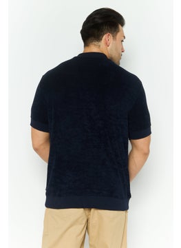 Threadbare Men Crew Neck Short Sleeve Textured T Shirt, Navy  - Image 4