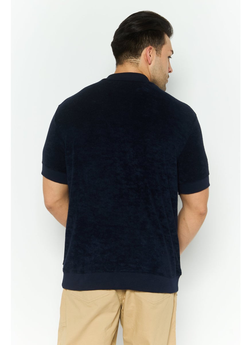 Threadbare Men Crew Neck Short Sleeve Textured T Shirt, Navy  - Image 4