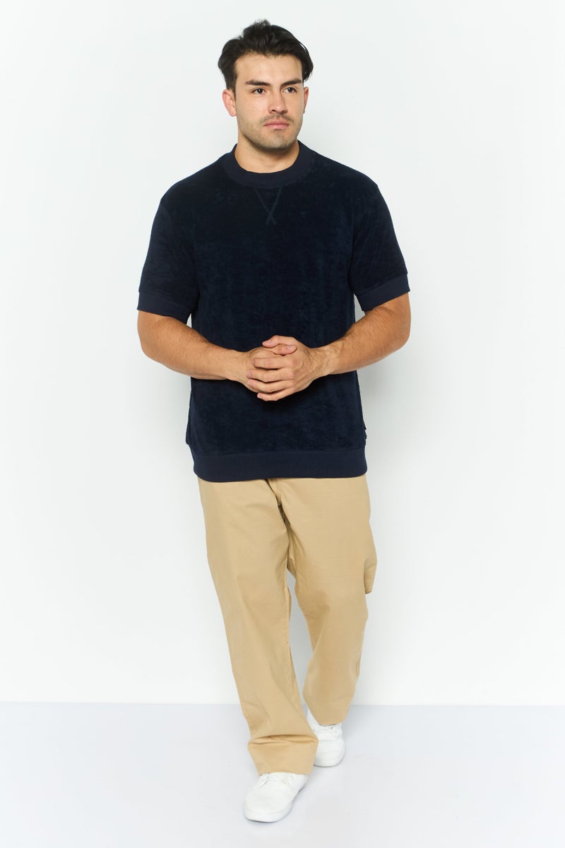 Threadbare Men Crew Neck Short Sleeve Textured T Shirt, Navy - Image 2