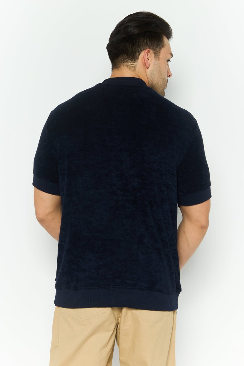 Threadbare Men Crew Neck Short Sleeve Textured T Shirt, Navy - Image 4