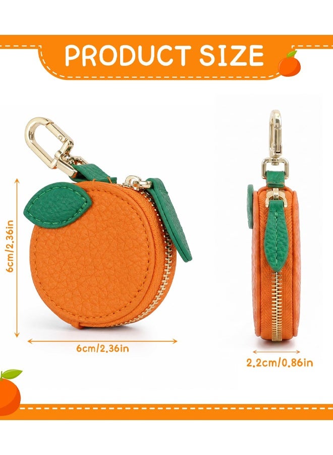 Cute Orange Shaped PU Leather Coin Purse Keychain, Mini Zipper Pouch, Portable Earphone Storage Bag Charm Key Holder For Backpack Handbag - Image 2