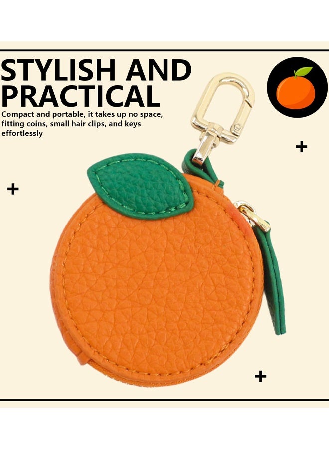 Cute Orange Shaped PU Leather Coin Purse Keychain, Mini Zipper Pouch, Portable Earphone Storage Bag Charm Key Holder For Backpack Handbag - Image 4